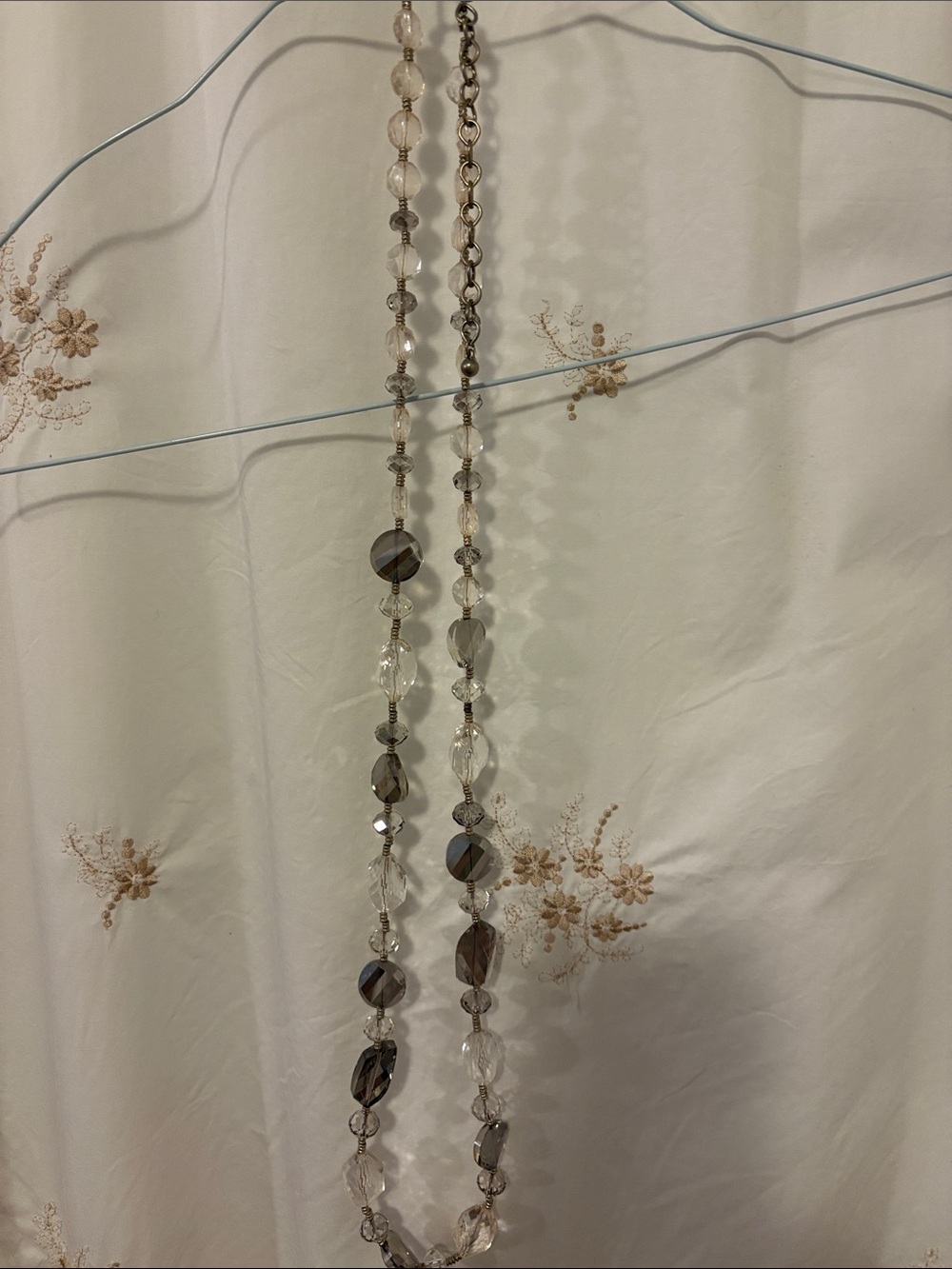 Long Faceted Bead Necklace in Clear and Smoke - Women Jewelry